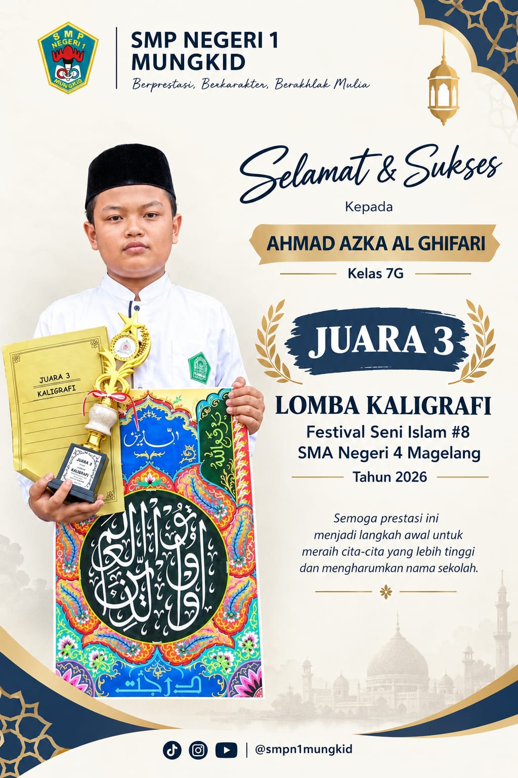 Jejak Seni dan Ketekunan: Ahmad Azka Al Ghifari, Kebanggaan SMP Negeri 1 Mungkid